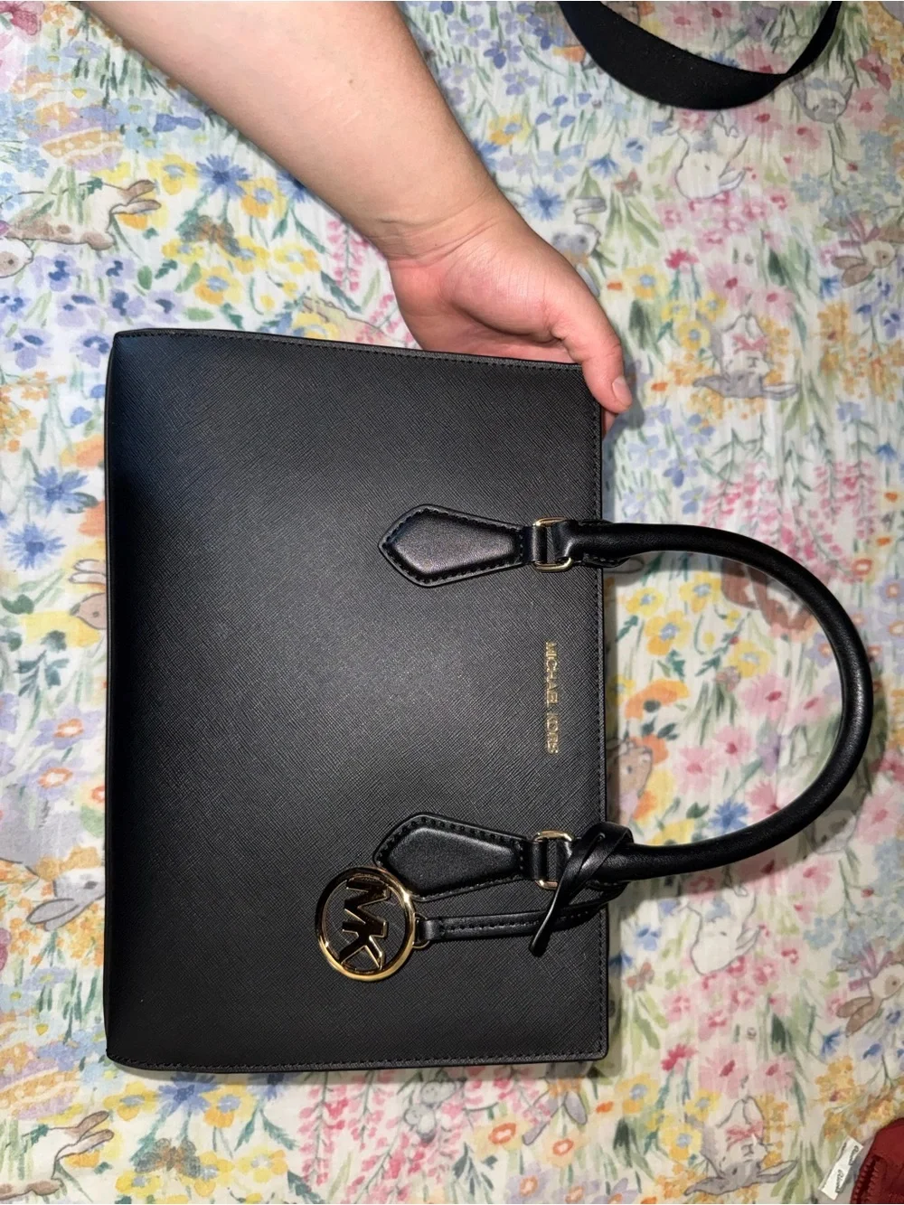 Michael Kors Black Saffiano Satchel with Gold Hardware